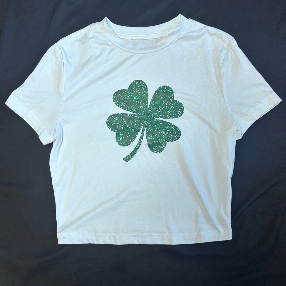 White T-Shirt with Green Shamrock